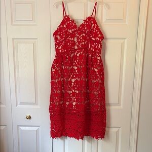 Red Lace Midi Dress